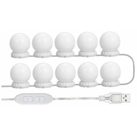 Kit D'Eclairage Miroir Led Pour Coiffeuse, Avec 10 Ampoules Reglables, 10 Luminosite Et 3 Modes D'Eclairage, Type Usb, Blanc - Blanc (1/5)