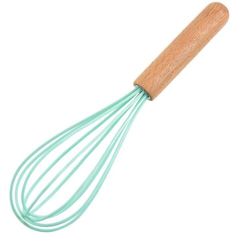 Fouet en silicone avec poignée en bois - Tête de fouet avec poignée en bois - Fouet pour pâte à crêpes, œufs et blancs d’œufs, (1/3)