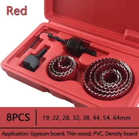 8PCS 19-64mm ensemble de scie cloche scie tasse bois couronne foret pour panneau de gypse bois PVC plastique densité panneau métal outils de travail du bois - Rouge (1/5)