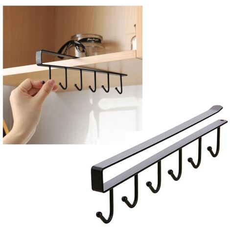 1 lot de crochets de suspension sous armoire, support de tasse à café, support de tasse à café, 6 crochets sans perçage, support de rangement pour ustensiles de cuisine