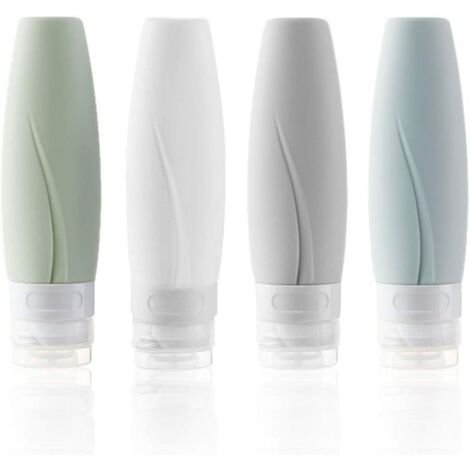 Ensemble de bouteilles de voyage en silicone, 4 récipients de voyage portables étanches rechargeables et compressibles (60 ML) (1/5)