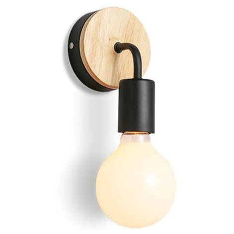 Applique murale intérieure , LED Applique murale intérieure industrielle, lampes murales en bois pour le salon, la chambre à coucher(noir) (1/5)
