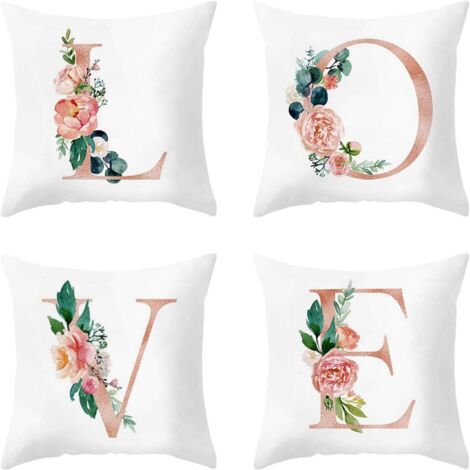 Lot de 4 taies d'oreiller décoratives 45x45 cm, taies d'oreiller alphabet taie d'oreiller carrée taies d'oreiller en microfibre de polyester (1/5)