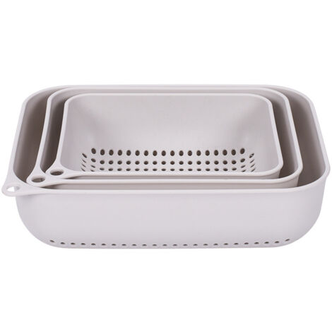 Panier de lavage de légumes en plastique, panier de vidange rectangulaire de cuisine, filtre à eau, panier de stockage de fruits creux,(3PCS) (1/5)