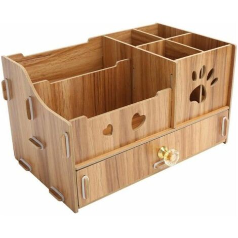 Etagère de rangement de table Organisateur de bureau Multifonction en bois support de rangement papeterie porte-stylo (1/5)