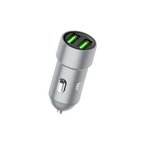 Chargeur pour électroportatif Chargeur de voiture Chargeur de voiture en métal USB double port (Argent) (1/4)
