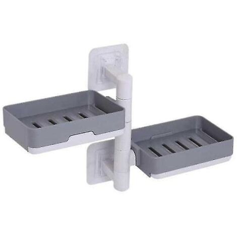 Support de savon rotatif Poinçon Rotation sans poinçon Support de savon Support mural Montage mural 2 Tier Soap Dish Shelf (Gris) (1/4)