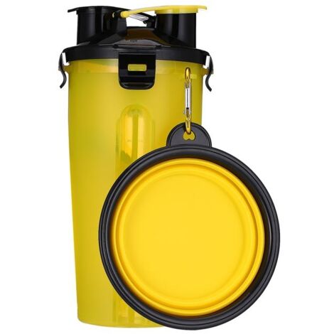 Bol pliable pour chien, bol pliable pour chien bol d'eau portable étanche pour animaux de compagnie 2 en 1(jaune) (1/5)
