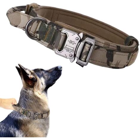 1 collier tactique pour chien, collier pour chien personnalisé, collier de dressage réglable pour chiens de taille moyenne à grande(Collier camouflage L)