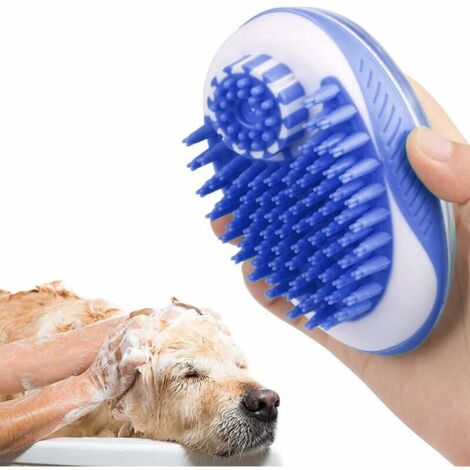 Brosse de bain pour animaux de compagnie, brosse de massage 2 en 1 pour distributeur de shampoing, convient pour le lavage, le shampoing, le massage des animaux domestiques avec des poils longs et cou (1/5)