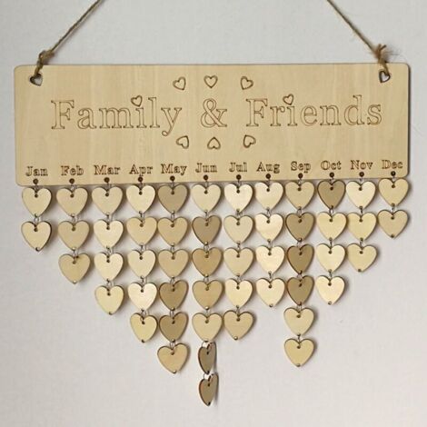 Famille amis anniversaire rappel Calendrier plaque en bois Tableau avec étiquettes pour décoration de la maison (1/5)