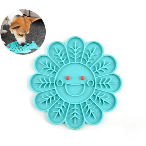 Tapis à lécher Bol pour chat Assiette pour animaux de compagnie Chien Tapis de nourriture lente en silicone Assiette pour animaux de compagnie Bol pour nourriture lente Fleur Bleu (1/5)