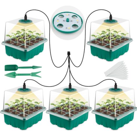 Lot de 5 plateaux de démarrage pour semences avec lumière de croissance des plantes et dôme d'humidité pour germination de serre (1/4)