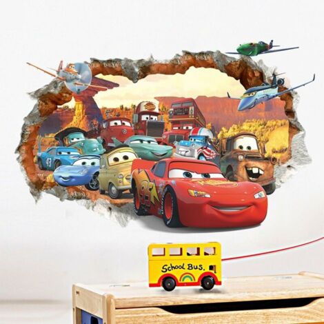3D Mur Endommagé Dessin Animé Voitures Avions Stickers Muraux, Chambre des Enfants Pépinière Autocollants Amovibles, Ensoleillé