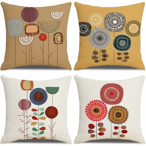 Lot de 4 housses de coussin, plantes à fleurs motif ferme coton lin décoratif housses de coussin taies d'oreiller pour canapé 45x45 (1/5)