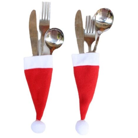 Décorations de noël pour la maison, 10 pièces, Mini chapeaux, vaisselle, sac à couverts, chapeaux de noël, décoration de Table de noël (1/5)