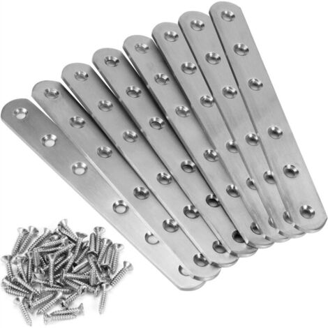 8 pièces Pattes D'assemblage en Inox Sont,Supports de Fixation Droits Plats Plaques Métalliques Supports D’angle Plats,Plaque de Réparation Meubles (158x20x3mm) (1/4)
