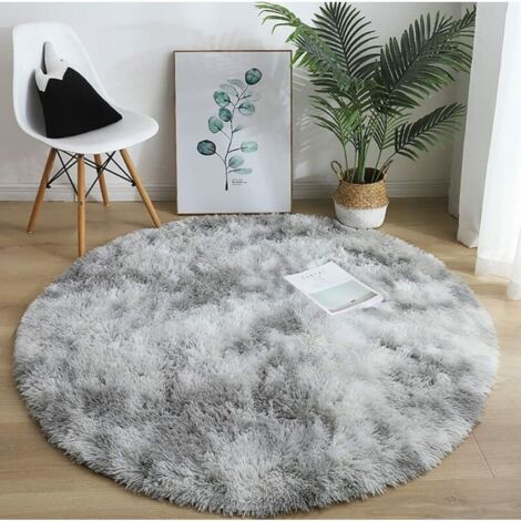 Tapis Shaggy de Ronde Gris 160cm Fibre de Polypropylène Souple Tapis de Salon Longues Pile Tapis De Sol D'intérieur Modelée Décor (1/5)