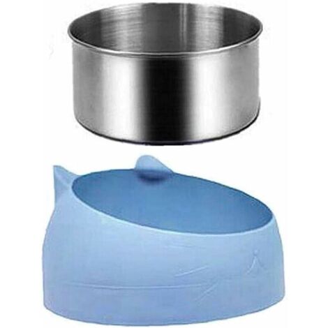 Pet Bowl Kitten Cat Bowl Oblique Bouche écuelle pour Chien Inoxydable Alimentaire en Acier Feeder Eau 15 Degree Tilt Animaux 400ml Bleu (1/4)