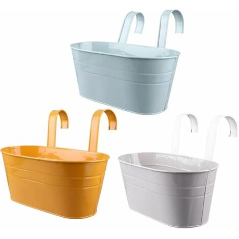 Lot de 3 pots de fleurs suspendus avec crochets pour décoration murale de balcon (1/5)