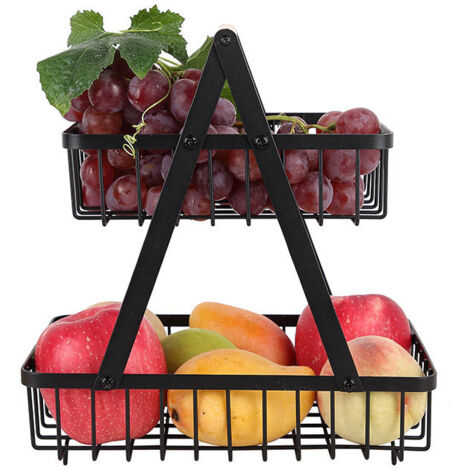 Support à gâteau aux fruits panier à fruits à 2 niveaux support à gâteau amovible en métal panier de rangement de cuisine bol décoratif (1/5)