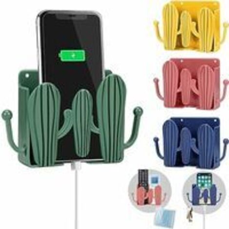 Support de téléphone mural 4 pièces auto-adhésif, supports muraux de télécommande de charge, support mural en plastique pour boîte de rangement murale pour chambre à coucher, peut placer une montre (1/5)