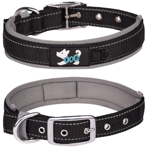 Collier pour chien, collier pour chien moyen et grand, collier pour animal de compagnie doublé en néoprène réfléchissant,gris (1/4)
