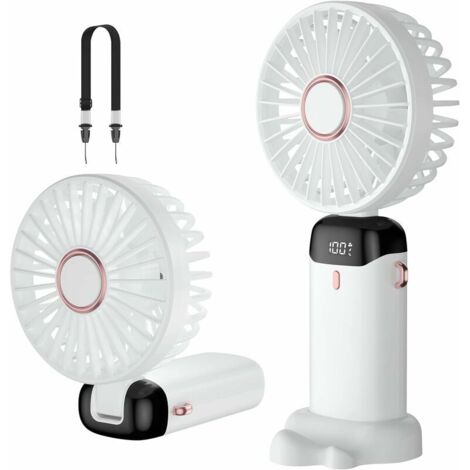 Ventilateur portatif, mini ventilateur portable rechargeable par USB, petit ventilateur de poche 5 vitesses avec base-blanc, batterie 4200 mAh Ventilateur de bureau pliable pour bureau, extérieur - Bl