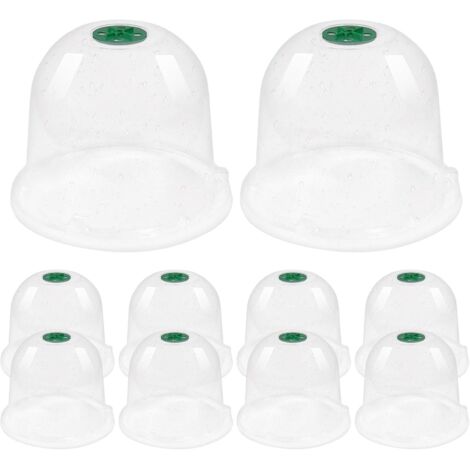 Lot de 12 cloches de jardin en plastique, 19 x 16 cm, avec 24 piquets de fixation.