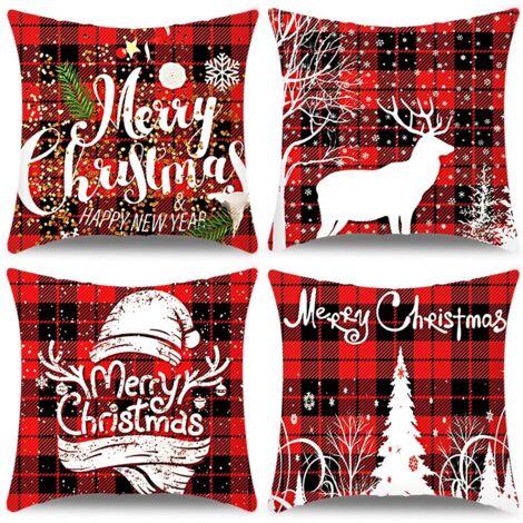 4 pièces Coussin d'hiver, taie d'oreiller joyeux Noël, coussin en lin de décoration intérieure, taie d'oreiller de Noël 45 x 45 cm (1/5)