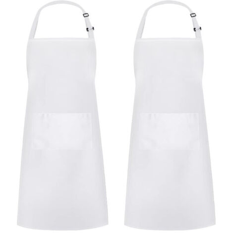 Lot de 2 tabliers à bavette réglables avec ruban imperméable blanc(Blanc) (1/3)