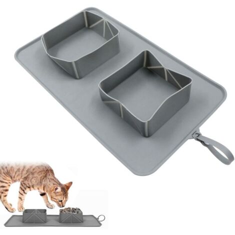 Bol pour animaux de compagnie pliable en silicone anti-dérapant chien double bol poche polaire chien bol portable en plein air chien bol voyage tapis d'alimentation chat boire pliable portable silicon (1/5)