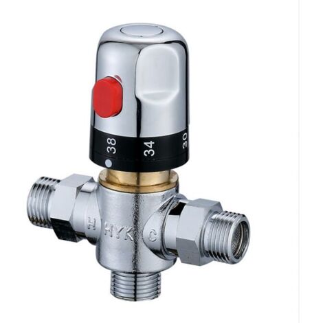 Mitigeur thermostatique de douche Interface de 32 mm de diamètre Robinet de salle de bain thermostatique réglable Vanne de contrôle de température de mélange d'eau chaude et froide, Ensoleillé (1/5)