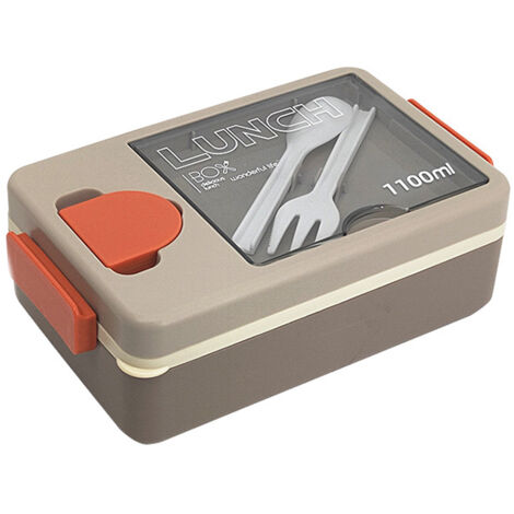 Boîte à Bento pour adultes et enfants, boîte à déjeuner avec cuillère et fourchette, Durable et taille parfaite pour manger au restaurant(gris beige) (1/5)