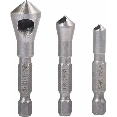 Fraise conique d'ébavurage Outil Lot de forets à tige hexagonale 1/10,2 cm à chanfreiner Bois Fraise conique d'ébavurage Outil de foret 5/162,6 cm 1/20,3 cm 3/40,6 cm (lot de 3) (1/5)