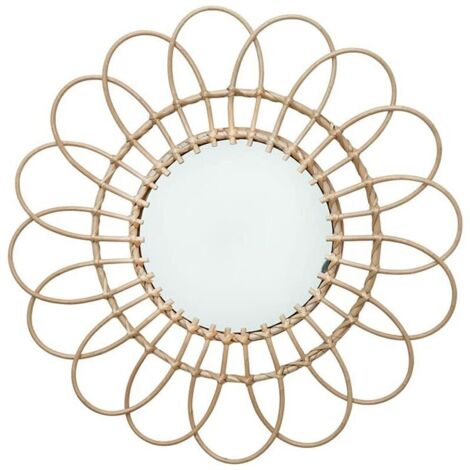 Miroir décoratif en rotin - Décoration murale - Miroir en rotin - Pour salon, chambre à coucher, couloir - Rond (1/5)