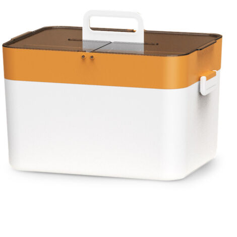 Boîte de rangement en plastique portative à double couche, boîte de rangement à rabat, médicaments en couches (1/5)