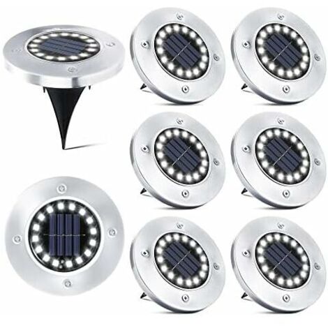 8 Pièces 16 LED Lampe Solaire Extérieur, Spot Solaire Jardin Encastrable Lumière IP65 Etanche Lampadaire pour Passerelle Chemin Terrasse Cour Souterraine Encastrer Pelouse, Blanc Froid (1/5)