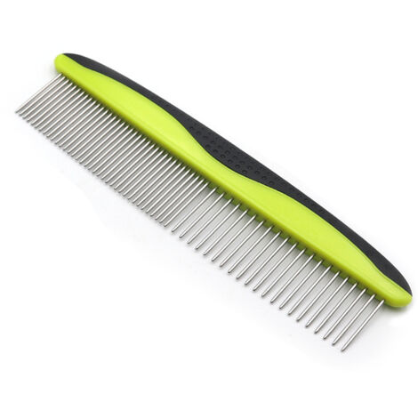 Peigne pour animaux de compagnie pour chiens, chats, lapins et autres animaux à poils longs et courts Dents larges et étroites en acier inoxydable(vert) (1/5)