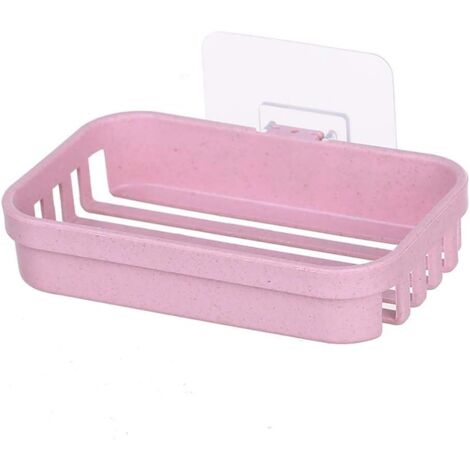 Porte Savon, Distributeur De Savon De Drainage Mural Non Marquant, Peut Garder Le Savon Sec Et Facile à Nettoyer, Utilisé dans Les Douches, Les Salles De Bain (Rose)-Ensoleillé (1/5)