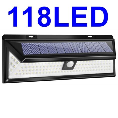 Promotion Applique solaire-118 Led Lampe Solaire 1000 Lumens Applique Mural Pir Mouvement Capteur Ip65 Etanche Jardin Exterieur (1/5)
