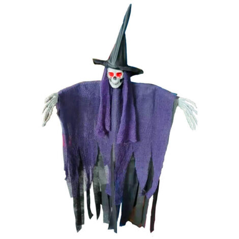 Décoration de fantôme suspendu Halloween, suspendu squelette Skeleton Scary accessoires Les yeux peuvent briller Haunte House Skull Pendentif Flying Ghost Senue accessoires pour la maison, la cour, la (1/5)
