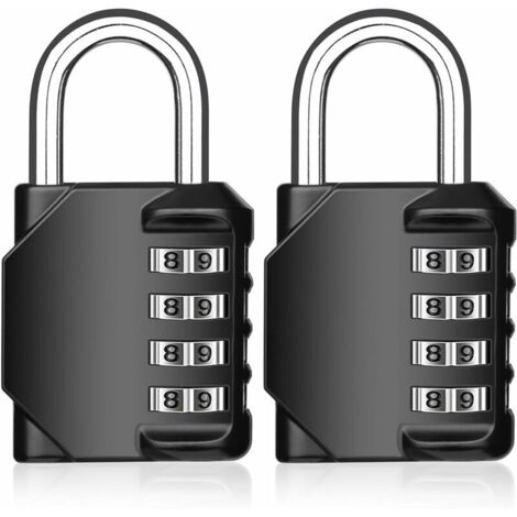 Serrure à combinaison, serrure à combinaison 2 pièces cadenas à 4 chiffres cadenas de gymnastique réarmable résistant aux intempéries serrure à combinaison pour porte d'école cltures de jardin (noir) (1/5)
