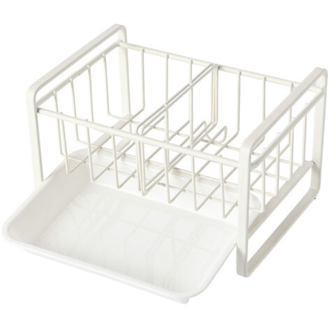 Organiseur d'évier avec égouttoir et cloison de séparation pour la cuisine, Accessoire de cuisine, Porte-ustensiles en acier inoxydable, Blanc