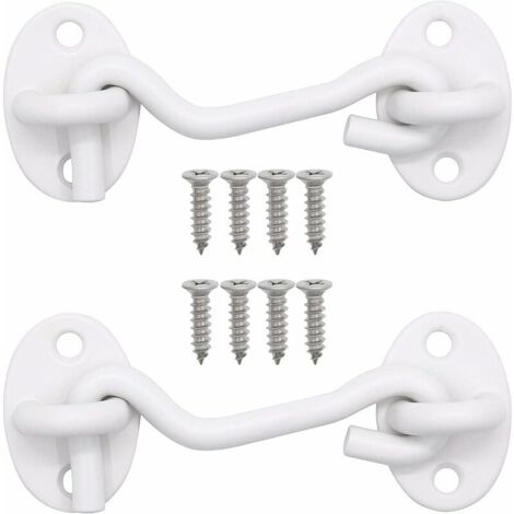 Crochet de (3inch) 2 Pièces pour Serrures Porte de Grange, Salle de Bain, Fenêtre, Porte Coulissante, Crochet Fermeture Porte Blanc Crochets avec oil de Porte Verrous et Boulons