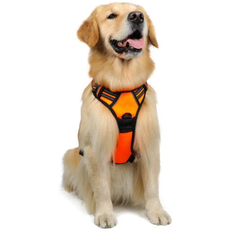 Harnais Chien Anti Traction, Arnet pour Chien Facile à Mettre Harnais Réfléchissant Réglable avec Attache Devant Arnais pour Chien Moyen, Large, (orange,L) (1/5)