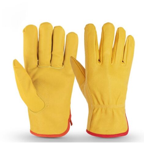 Gants d'outils de jardinage gants de travail en cuir de vache conduite gants de moto de sports de plein air résistants à l'usure à cinq doigts M (1/5)