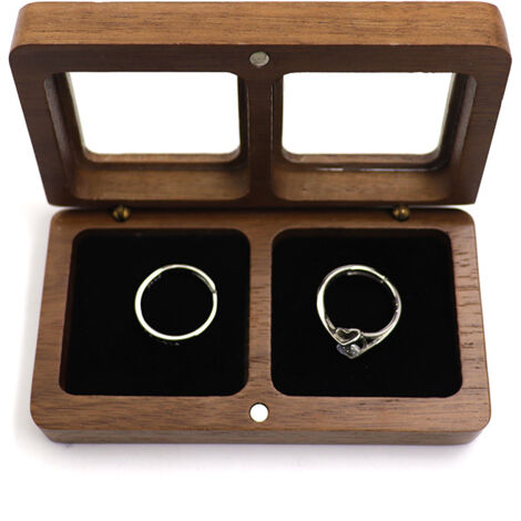Boîte à bagues en bois de noyer, boîte à bijoux, boîte à bagues de mariage, boîte à bagues de mariage en bois, boîte à bagues de mariage boîte-cadeau de Noël(noir) (1/5)