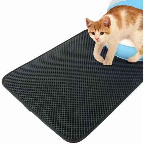 Tapis de litière pour chat antidérapant double couche eva, tapis pour animaux de compagnie, tapis de chenil, tapis de sable tombant, fournitures pour animaux de compagnie (M (gris 46 × 60 cm)) (1/5)