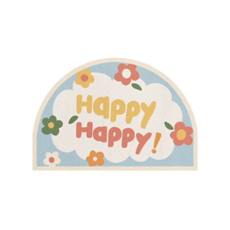 Tapis de chambre à dessin animé, paillasson semi-circulaire, absorbant et antidérapant, tapis floral mat (Style 2) (1/3)